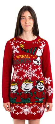 Produktbild von The Peanuts Snoopy Strickkleid für Damen - Warm wishes Winter Strick Rot XL