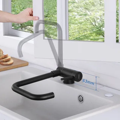 Produktbild von 360° Drehbar Spültischarmatur, 90° Klappbar Wasserhahn Küche, Lonheo Klappbare Küchenarmatur 304 Edelstahl, Vorfenster Armatur, Schwarz