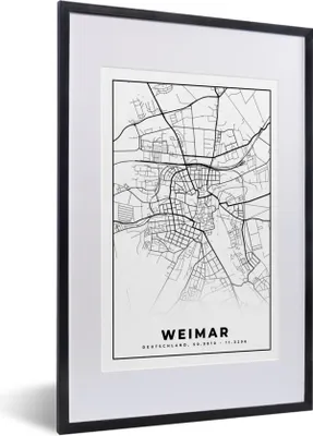 Produktbild von MuchoWow® Gerahmtes Poster Karte - Stadtplan - Weimar 40x60 cm - Poster mit Schwarzem Bilderrahmen Wandposter Rahmen Foto Bilder - Poster in Rahmen