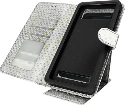 Produktbild von Avizar, Universal Bookcover für Smartphones Größe XL Standfunktion + Spiegel, Silber