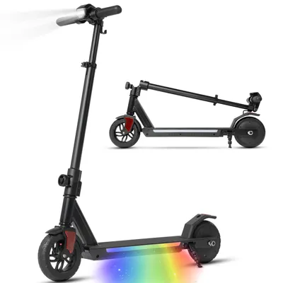 Produktbild von E Scooter Kinder ab 10 Jahren, Elektro Kinderroller 150W, 14 km/h, 10–15 km Reichweite, klappbar, LED-Licht, Federung, höhenverstellbar, Schwarz