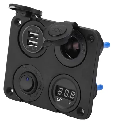 Obrázok produktu pre 12V 4-gangový LED prepínačový panel, zapaľovač, voltmeter, duálny USB 4,2 A pre auto, loď, modrý