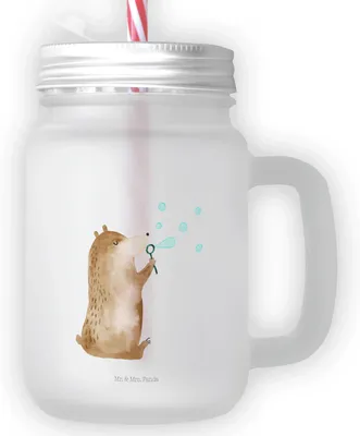 Produktbild von Mr. & Mrs. Panda Glas Bär Seifenblasen - Transparent - Geschenk, Becher mit Deckel, Lustig Sein Glücklich Traurig Happy, Eiskaffee, Henkel Und, Teddy, Cocktailglas