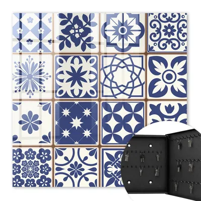 Produktbild von Metall Schlüsselkasten 30 x 30 cm - schwarzer Schlüsselschrank zur Wandmontage - wandhängende Schlüsselbox mit Tür - rechts öffnend - Schlüsselaufbewahrung für Flur - Büro - Arbeitszimmer - Werkstatt - Garage - Retro-Mosaik
