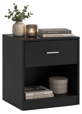 Produktbild von Relaxdays Nachttisch, Schublade, offenes Fach, HBT: 41x39x28 cm, Nachtschrank Schlafzimmer, Nachtkasten, schwarz