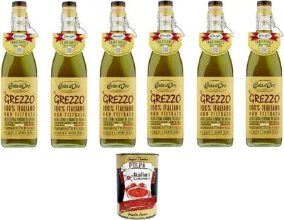 Produktbild von Costa d'oro il grezzo 100% italiano non filtrato olio extra vergine di oliva rohes 100% italienisches ungefiltertes natives Olivenöl extra 6x75ml+ Italian Gourmet Polpa di Pomodoro 400g