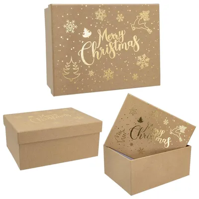 Produktbild von Idena Geschenkbox Weihnachten Merry Christmas Kraftpapier braun 20x15x9cm