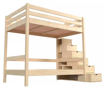 Productafbeelding van Stapelbed voor 4 personen, 120x200 cm, hout met trap en opbergplank, model Sylvia - Natuurlijke lak