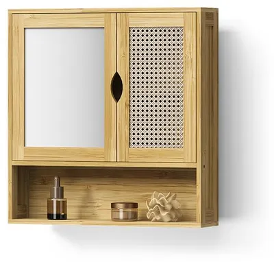 Image de Armoire de toilette Livinity Mincio Bambou 56x58cm à 2 portes, Model 62500