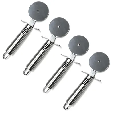 Produktbild von 4er Set Pizzaschneider Edelstahl Pizzaroller Pizzarad Ø 7 cm Pizzamesser Pizza Roller Schneider Messer Pizzacutter