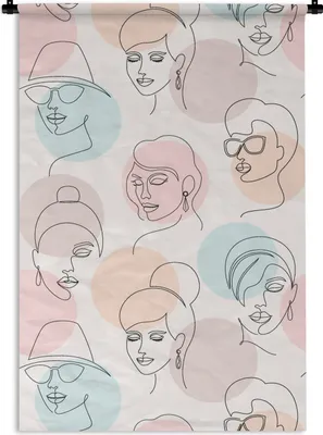 Produktbild von MuchoWow® Wandteppich Wandbehang Frauen - Pastell - Strichzeichnungen - Muster 90x135 cm Tapisserie Dekoration Wandtuch - Baumwolle - Wandskulptur