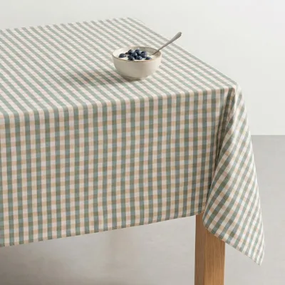 Produktbild von GAMUSI Fleckabweisende Tischdecke mit Vichy-Karo, rechteckig, Baumwollgewebe, natürliche Haptik, 140 x 240 cm, Blau