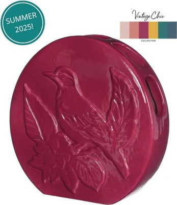 Obrázok produktu pre Dekoratívna váza s motívom vtákov, farba čerešňová, priemer 6 cm, výška 20 cm