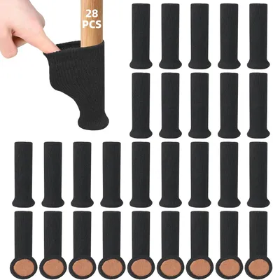 Produktbild von 28 Stück Stuhlsocken Schwarz, Stuhlbeinkappen für Schräge Stuhlbeine, Stuhlbeinschoner mit Filzgleiter für Stühle, Möbelsocken für Runde und Eckige Beine