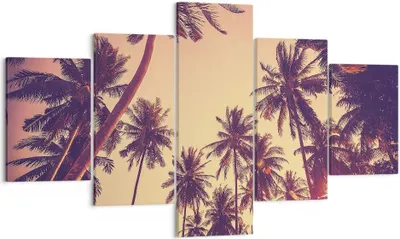 Produktbild von Bild auf Leinwand - Leinwandbild - 5 Teile - Palmen Himmel Sonne - 125x70cm - Wand Bild - Wanddeko - Wandbilder - Leinwanddruck - Bilder - Wanddekoration - Leinwand bilder - Wandbild - EA125x70-4220