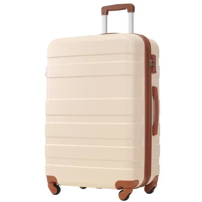 Produktbild von Flieks Trolleys Reisekoffer Erweiterbar, Hartschalenkoffer Handgepäck Koffer mit Zahlenschloss, Geschäftsreisekoffer, L: 68x44,5x27,5 cm,, Beige