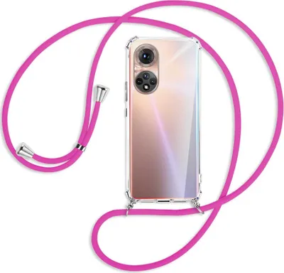 Produktbild von Handykette Backcover-Schutzhülle mit Band (Metall silberfarben) für Honor 50 (NTH-AN00) - hot pink