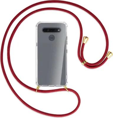 Produktbild von Handykette Backcover-Schutzhülle mit Band (Metall goldfarben) für LG K41S LM-K410 - dunkelrot