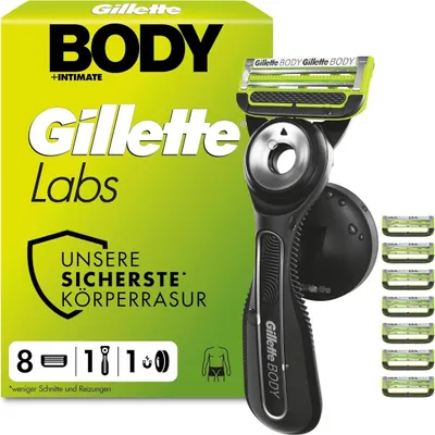 Produktbild von Gillette Labs Body & Intimate Rasierer Herren, Intimrasierer + 8 Rasierklingen