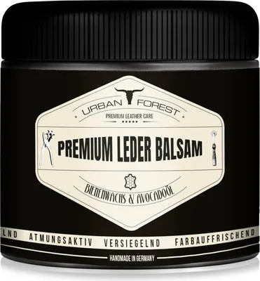 Produktbild von Lederbalsam & Lederpflege für Auto Möbel Jacke Motorradbekleidung Handtaschen Ledercouch Schuhe Sattel für Pferde Lederfett Premium Leder Balsam von URBAN FOREST mit Bienenwachs & Avocado-Öl, Größe:500ml