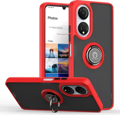 Produktbild von Honor X7 Hülle, Ring Halter Ständer Matte Transluzent TPU Rahmen Stoßfest Schutzhülle für Honor X7 Rot