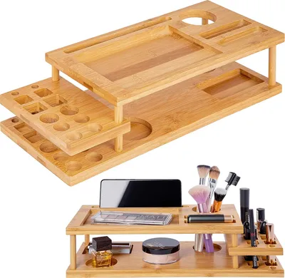Produktbild von ONVAYA® Organizer für Make-up & Schminke | Kosmetik Organizer aus Bambus-Holz | Aufbewahrungsbox fürs Badezimmer | Ordnungsbox für Bad, Schminktisch oder Schreibtisch | multifunktional
