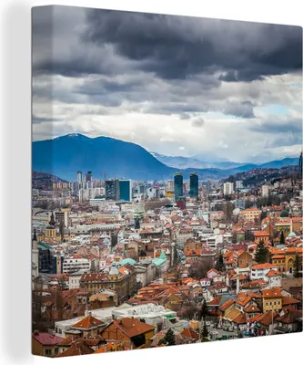 Produktbild von MuchoWow® - Leinwandbilder - Wolkendecke über Sarajevo Bosnien und Herzegowina, Wandbild, Wanddeko Bilder Wohnzimmer, 20x20 cm