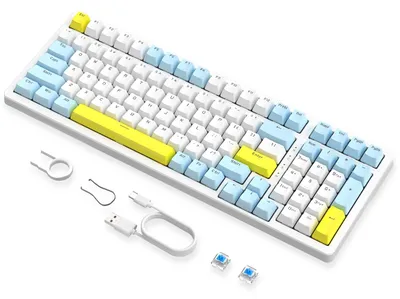 Immagine prodotto di Tastiera da gioco MAGIC-REFINER K3MAX, tastiera meccanica con retroilluminazione RGB a 18 colori, cablata. Tastiera Apex Pro TKL con tasti sostituibili, 100 tasti con tastierino numerico, anti-ghosting, imbottitura in schiuma EVA, interruttori blu, compatibile con Windows/Mac