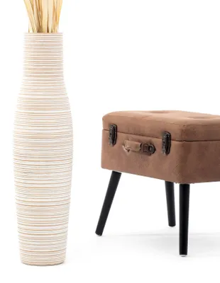 Produktbild von Leewadee Hohe Bodenvase 65 cm aus Mangoholz in weiß