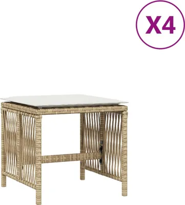 Immagine prodotto di vidaXL Sgabello da giardino con cuscino 4 pz. Beige 41x41x36 cm Poli rattan