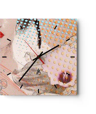 Produktbild von Wanduhr - Quadrat - Glasuhr - Blume Dame Kleid Eleganz - 40x40cm - Schleichendes Uhrwerk - Lautlos - zum Aufhängen bereit - Dekoration Modern - Wanddekoration aus Glas - C3AC40x40-3140