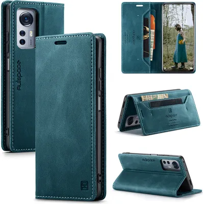 Produktbild von Xiaomi 12 / 12X Brieftasche Hülle, Retro Kunstledertasche Stand Schutzhülle für Xiaomi 12 / 12X Blau