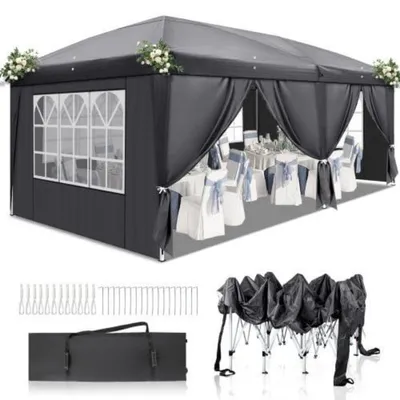 Immagine prodotto di Tenda da festa 3x6 metri, altezza regolabile, impermeabile, con 6 pannelli laterali, colore grigio scuro