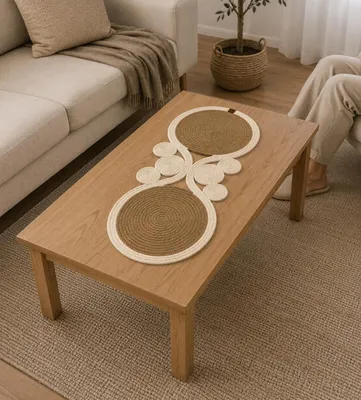 Immagine prodotto di Runner da tavolo in juta, stile boho, 70 x 30 cm, con bordo decorativo romantico