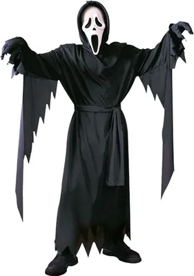 Produktbild von Scream Kostüm Halloween-Geist schwarz mit Maske für Kinder und Erwachsene