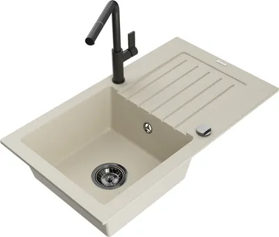 Produktbild von Mexen Pablo 1 Becken-Granitspüle mit Abtropffläche und Mischbatterie Flora, Beige - 6510-69-670401-70-B