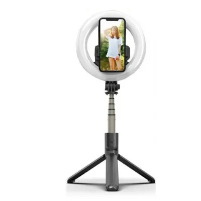 Produktbild von Riff L07 Professioneller Selfie-Stick (Länge max. 90 cm) mit Ring-LED-Licht/Stativ/tragbarer kabelloser Auslöser, Schwarz