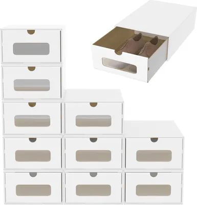 Image de TWOLIIN Lot de 40 boîtes, boîtes à chaussures empilables, boîtes de rangement à tiroirs avec fenêtre transparente, boîtes de rangement pour chaussures pour chambre d'enfant, bureau, salon, chambre à coucher, blanc