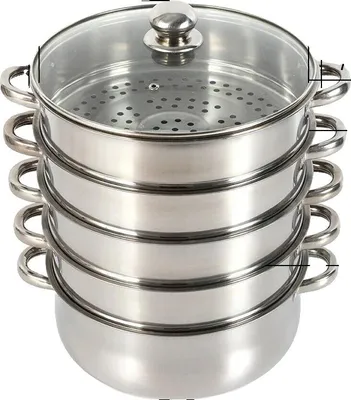 Obrázek produktu pro Parní hrnec, 5vrstvé provedení, nerezová ocel vhodná pro potraviny, 26 cm