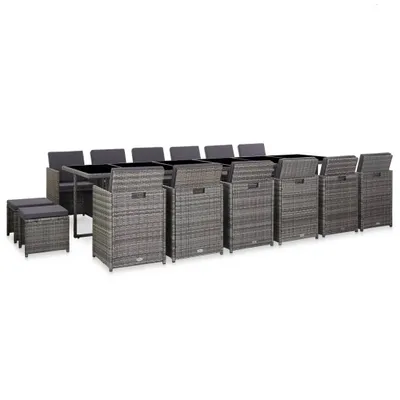Produktbild von 17-tlg. Garten-Essgruppe mit Auflagen Poly Rattan Grau