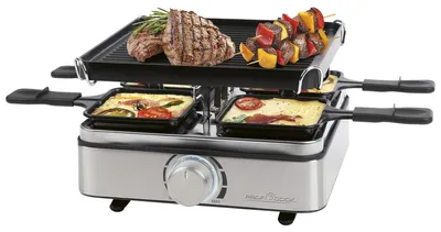 Produktbild von ProfiCook® Raclette 4 Personen | inkl. 4 Pfännchen und 4 Holzspachtel | Wendegussplatte | Raclette 4 Pfännchen | 800W | PC RG 1301