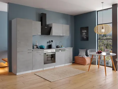 Produktbild von Küche Küchenzeile Küchenblock Einbauküche Weiß Beton Malia 280 cm Respekta