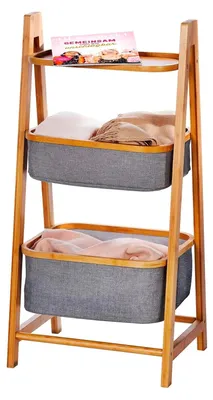 Produktbild von Avilia Regal aus Bambus mit 2 Wäschekörben aus Polyester und Einer Ablage, für S
