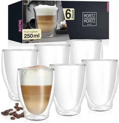 Produktbild von Famanu Cappuccino Gläser 6 x 250 ml - Doppelwandige Gläser für Kaffee, Tee oder Dessert