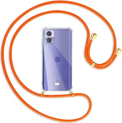 Produktbild von Handykette Backcover-Schutzhülle mit Band (Metall goldfarben) für Motorola Edge 30 Neo (Edge 30 Lite) - neonorange