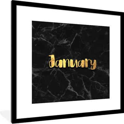 Produktbild von MuchoWow® Gerahmtes Poster Kalender - Januar - Gold - Marmor 40x40 cm - Poster mit Schwarzem Bilderrahmen Wandposter Rahmen Foto Bilder - Poster - Plakat im Rahmen
