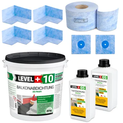 Produktbild von DichtSet 20kg Balkonabdichtung 2K Dichtband Badabdichtung Dusche Keller, LEVEL+ SET28