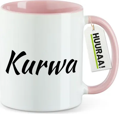 Produktbild von Huuraa Kaffeetasse Kurwa Polnisch 330ml Rosa Keramik Kaffeebecher Geschenkidee
