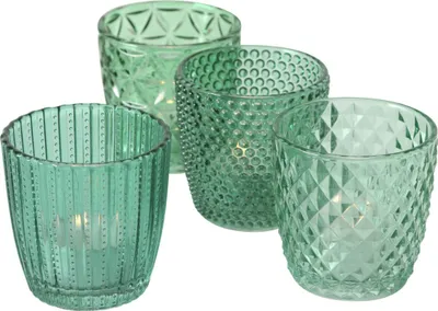 Produktbild von Boltze Windlicht Set Marilu 4-teilig petrol Deko-Gläser Teelichter 8 cm