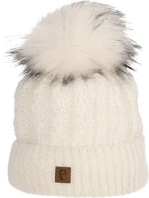 Produktbild von Faera Wintermütze warm gefüttert mit Fleece-Futter Kunstfell Bommel-Mütze Winter Strick-Mütze Beanie-Mütze Damen Herren One-Size 12 Weiß